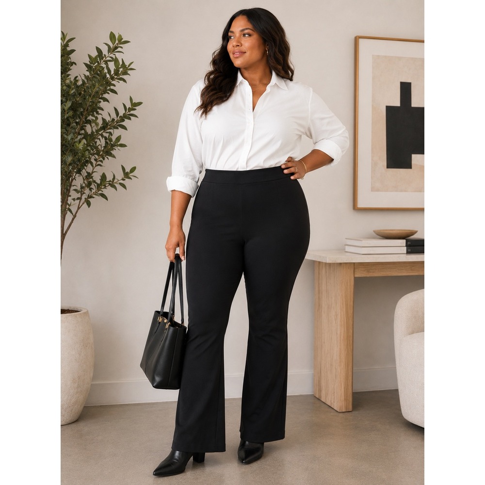 J. Jill Wearever Smooth-Fit Full Leg Pants Black Stretch Knit Tall Large